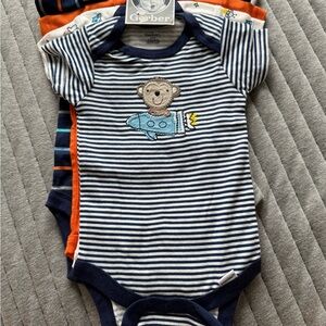Gerber Striped Bodysuit Set - Blue, Orange, White